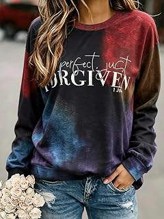 Women Tie Dye Graphic Sweatshirt Crew Neck Long Sleeve Fall Casual Tops