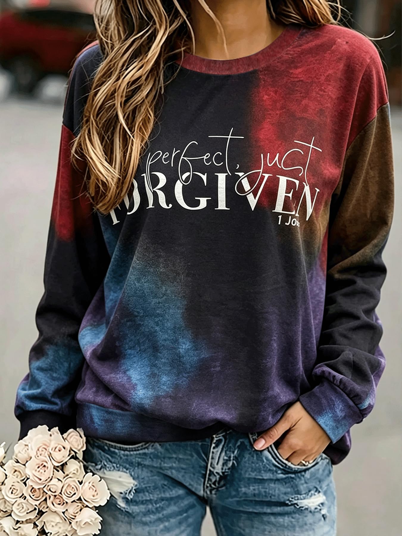 Women Tie Dye Graphic Sweatshirt Crew Neck Long Sleeve Fall Casual Tops