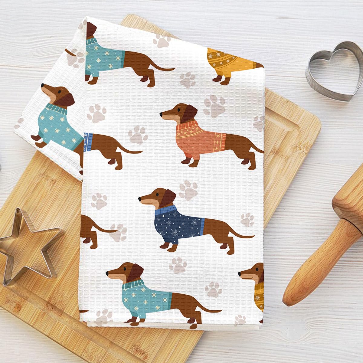 Cute Dog Kitchen Towels, Decorative Absorbent Soft Microfiber Paw Print Tea Towe