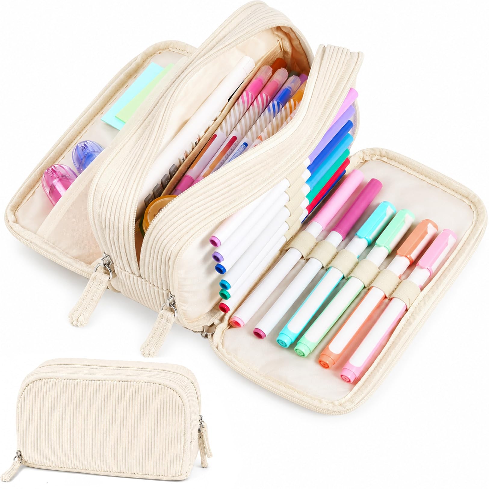 Sooez Big Capacity Pencil Case Pen Pouch, Soft Corduroy Pencil Bag | with 3 Comp