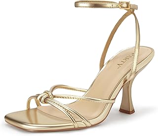 PARTY Women's Open Toe Block Heel Sandals 3 Inch Stiletto Heel Ankle Strap Comfortable Summer Dress Shoes