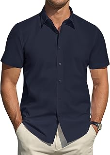 J.VER Men's Short Sleeve Stretch Shirts Stain Resistant Shield Casual Buttoned Formal Shirts Solid Color