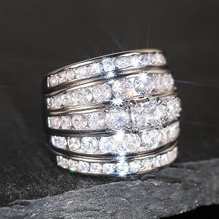 Ladies Fashion Shiny Cubic Zirconia Ring Luxury Silver Color Engagement Ring