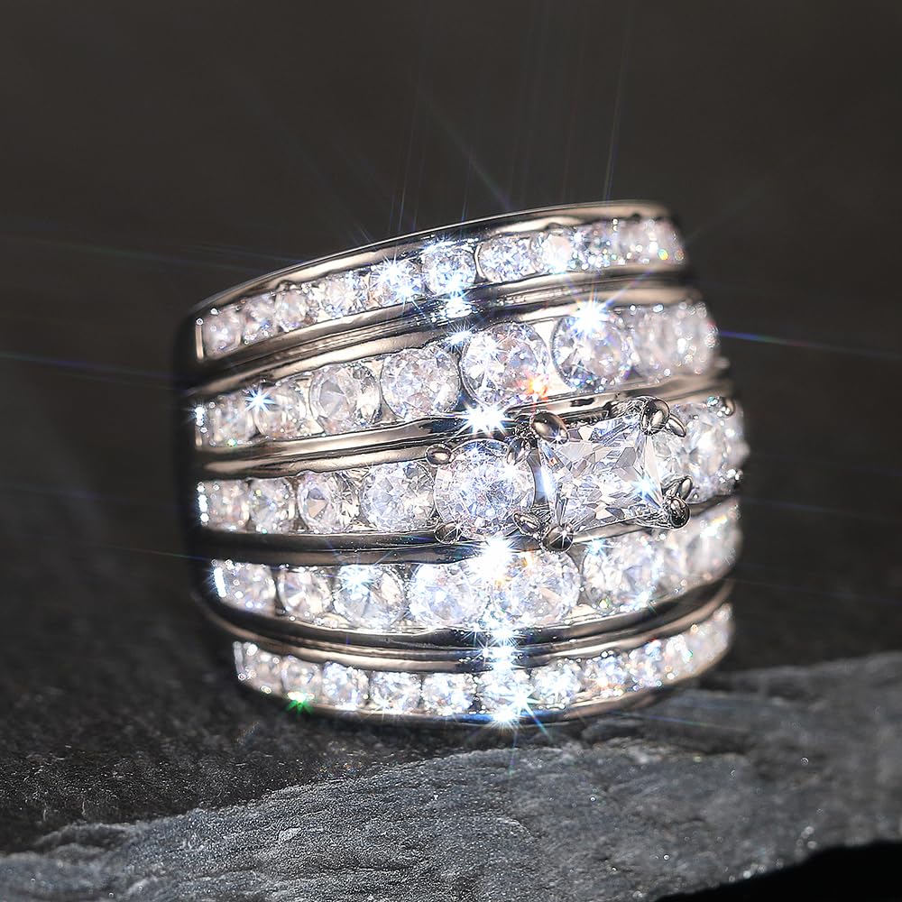 Ladies Fashion Shiny Cubic Zirconia Ring Luxury Silver Color Engagement Ring