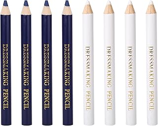 BOXOB 8pcs Tailors Fabric Pencil for Sewing Marking (Blue &amp; White) | 2 Colors Sewing Marking Chalk Pencil for Fabric Water Soluble Quilting Tracing Tools Dressmakers Embroidery DIY Crafts