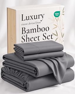 Hotel Sheets Direct 4 Piece Bed Sheet Set California King Size, 100% Viscose Derived from Bamboo Sheets Set with 2 Pillowcases, Cooling & Breathable Luxury Bedding, Moisture-Wicking Texture, Dark Gray