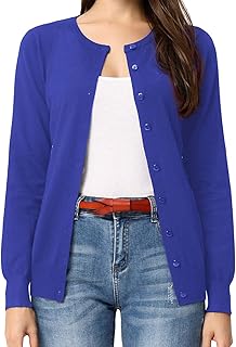 GRACE KARIN Womens Long Sleeve Button Up Round Neck Classic Knitted Cardigan