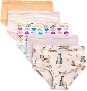 Burt's Bees Baby Girls' Organic Cotton Brief Underwear, 5-Pack | Easy, breathable toddler undies provide maximum coverage for kids on the move