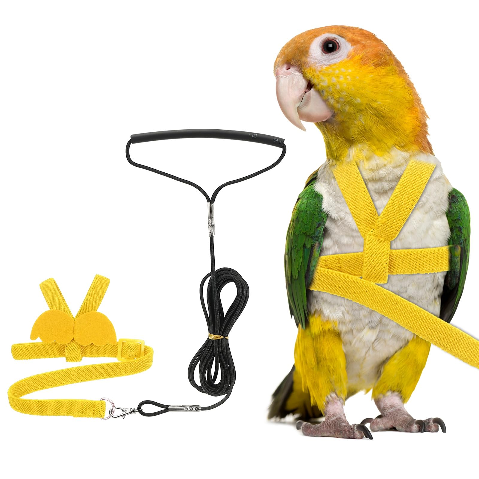 PETAXCELL Adjustable Bird Harness Leash, Anti-Bite, XS, Yellow | Pet Parrot Bird