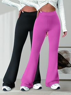2 Pack Yoga Pants for Women Stretch Knit Retro Slimming Yoga Pants Daily Workout Essential
