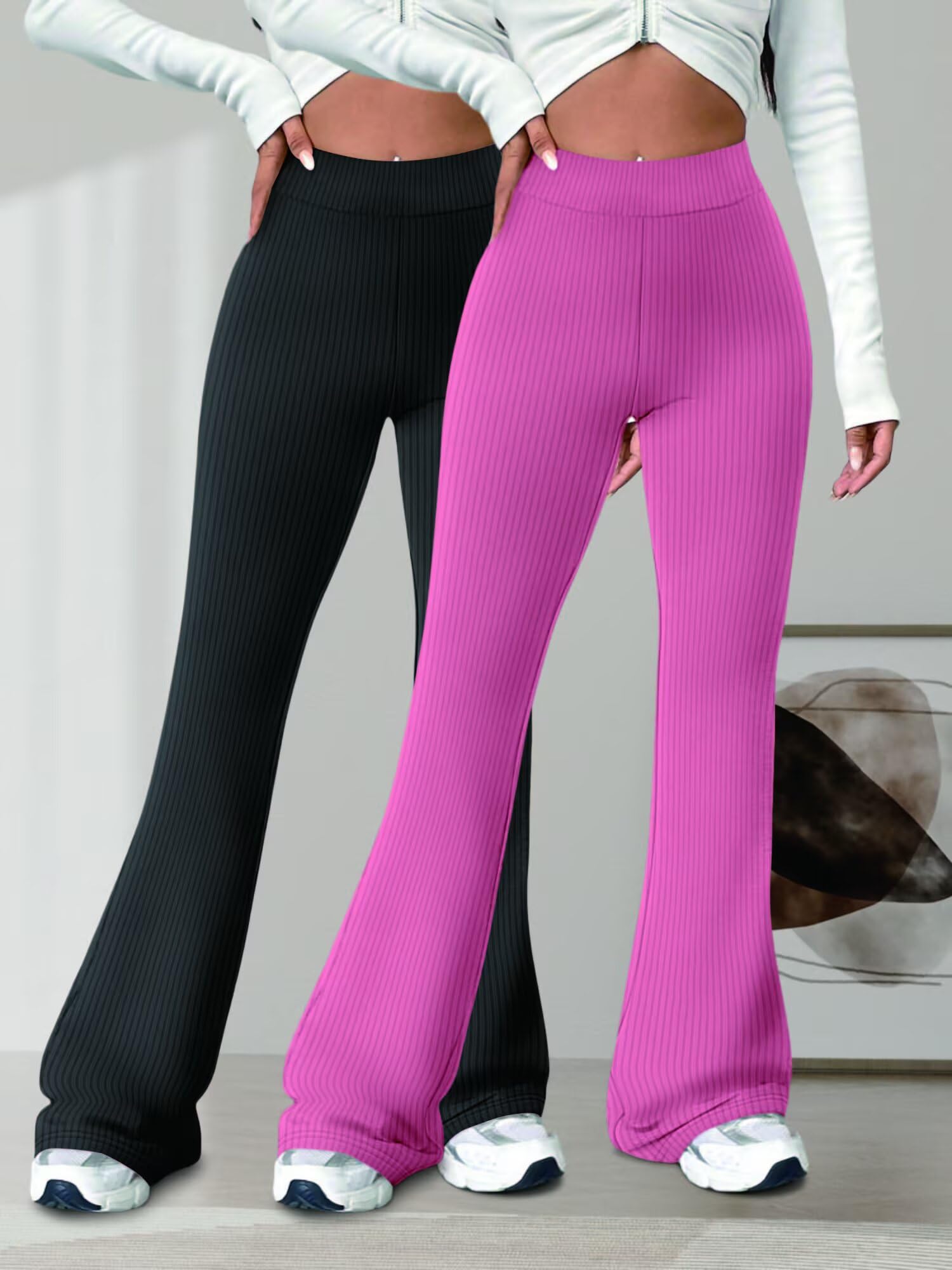 2 Pack Yoga Pants for Women Stretch Knit Retro Slimming Yoga Pants Daily Workout