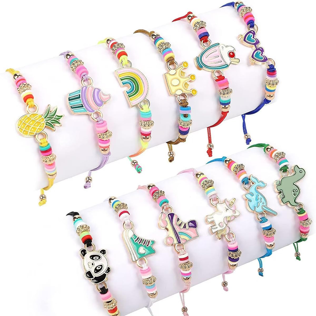 12 PCS Cute Friendship Bracelets Bulk for Girls, Unicorn, Panda, Ice Cream Brace