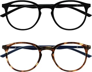 OPULIZE MET Blue Light Blocking Reading Glasses for Women Men, Slim Round Frame with Scratch Resistant and Spring Hinges, Computer Glasses with Anti-Reflective, Black,Brown +3.5 (Pack of 2)