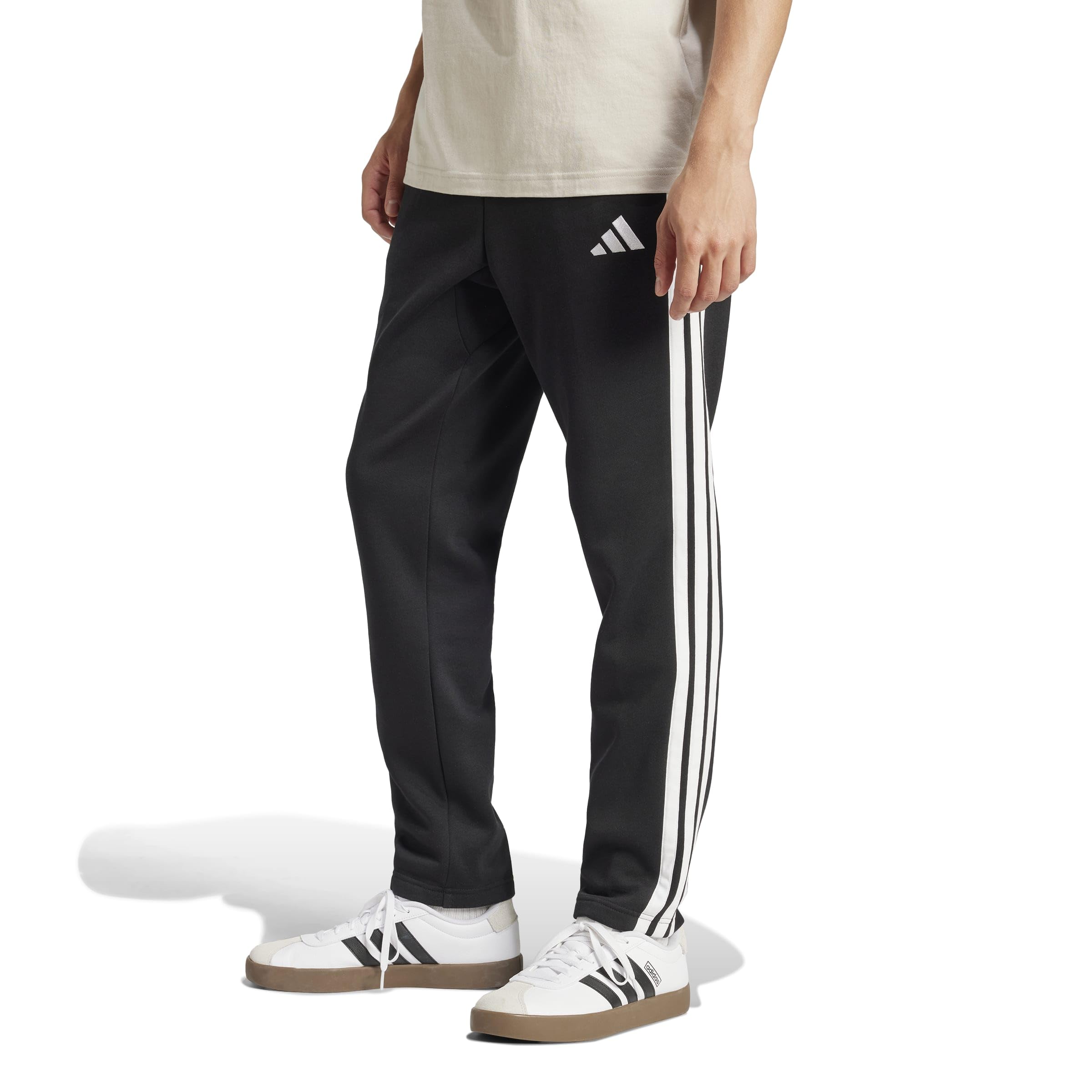 adidas Essentials Single Jersey Tapered Open Hem 3-Stripes Pants – Men's Tracksu