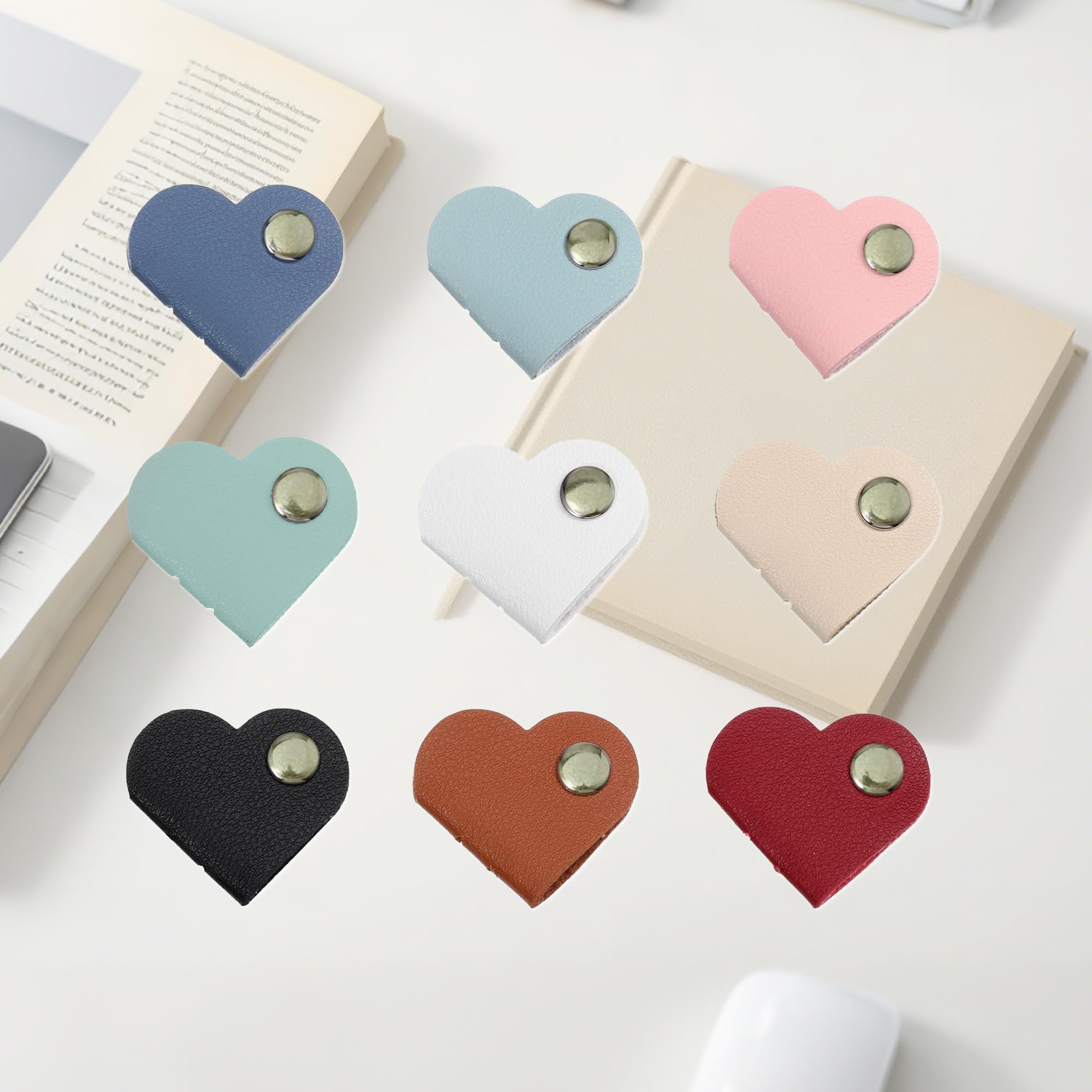 9 Leather Heart Shaped Cable Holders - Cute Cord Organizer for USB, Charger, Des