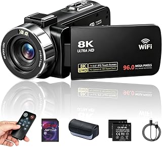 Yuejewlry 8K Video Camera Camcorder 96MP UHD Vlogging Camera for YouTube 18X Digital Zoom 3.0 IPS 270° Rotation Touch Screen Video Recorder with Remote Control, LED Fill Light, 32GB Card, 2 Batteries