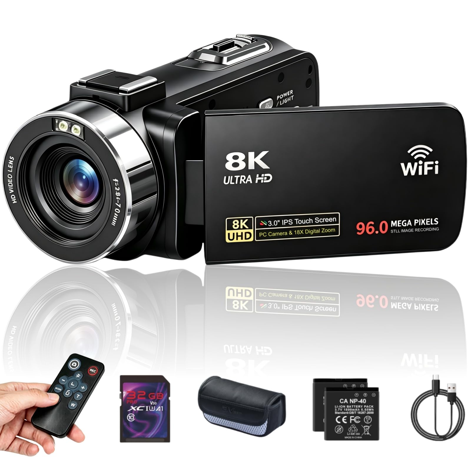 Yuejewlry 8K Video Camera Camcorder 96MP UHD Vlogging Camera for YouTube 18X Dig
