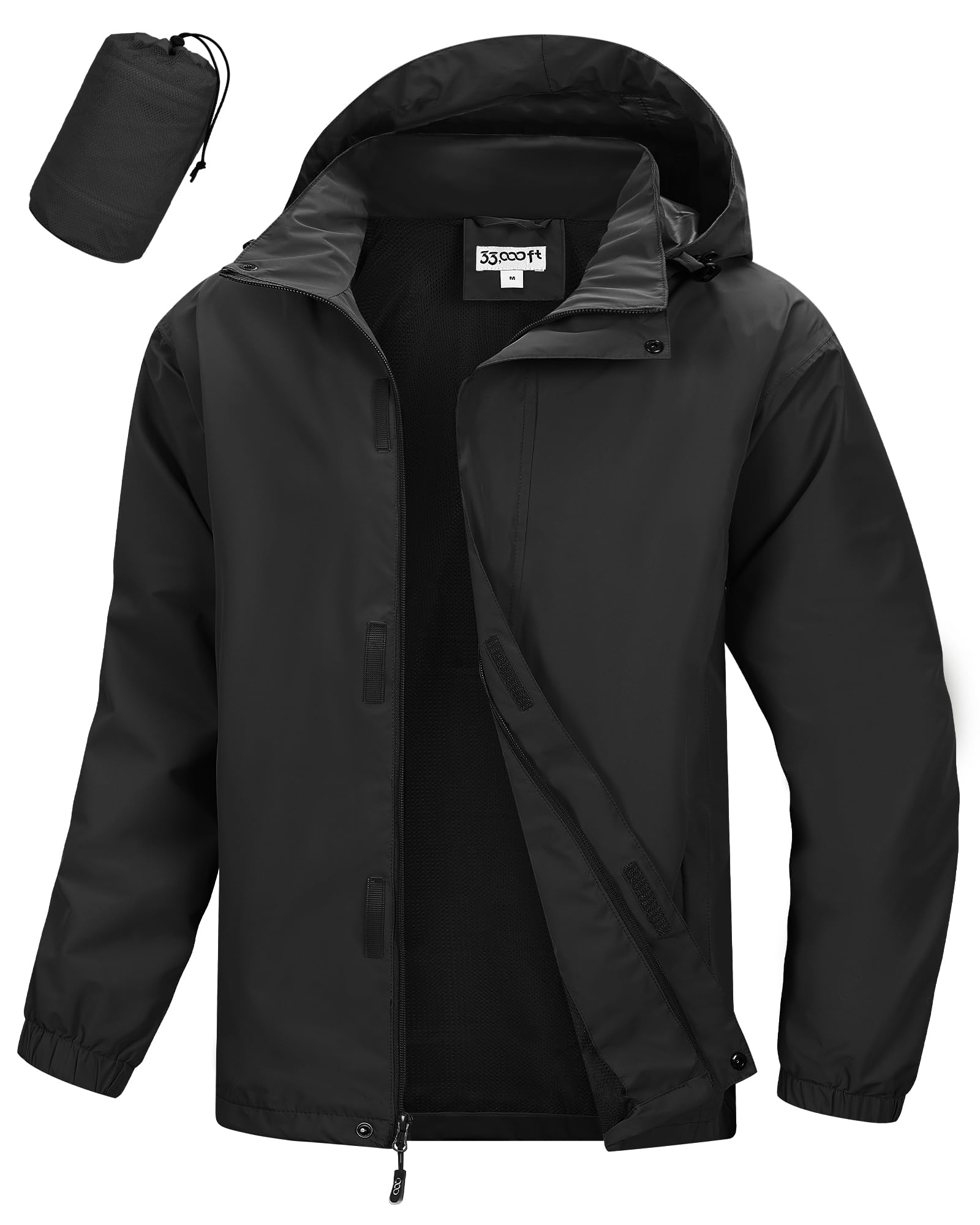 33,000ft Mens Waterproof Jacket Breathable Lightweight Outdoor Windproof Hooded 