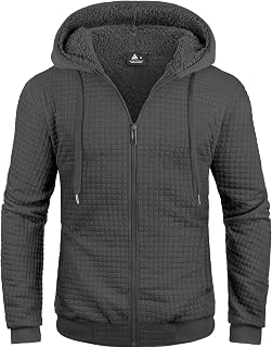ZITY Men's Zip Up Hoodie Sherpa Lined Heavyweight Jacket Waffle Knit Fleece Thick Winter Warm Sweatshirt