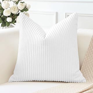 Square Corduroy Stripe Throw Pillow Case Super Soft Decorative Throw Pillow Cover for Sofa Bedroom Car 50x50cm Pure White