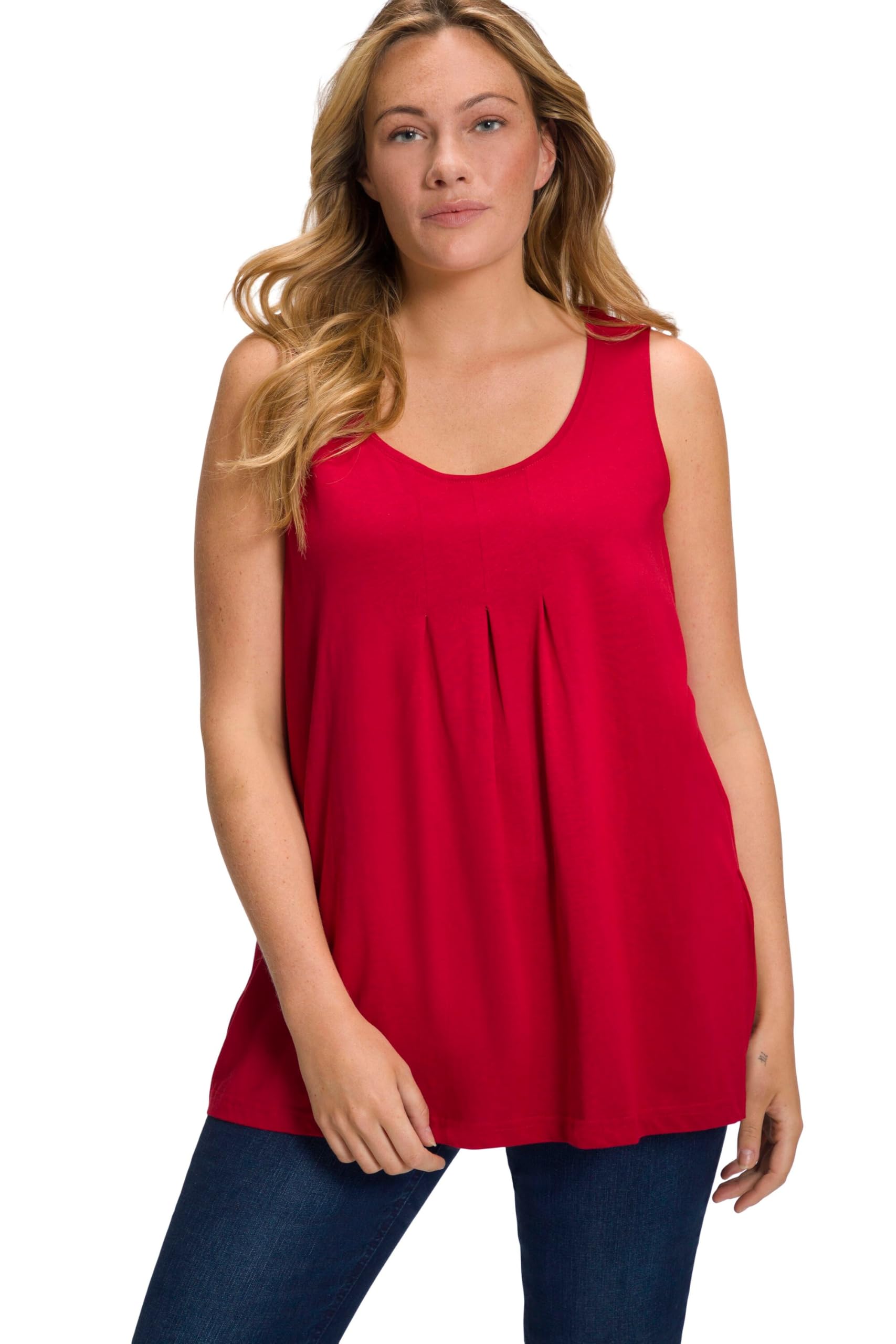 Ulla Popken Women's Plus Size Top, Fancy Pleats, A-line, Sleeveless 796470