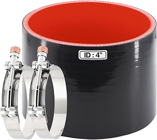 Silicone Straight Hose 4 inch(102mm) Coupler, Rubber 4-ply Reinforced 3 inch Length Pipe 4" Air Intake Exhaust Hose Turbo Intercooler Coolant Radiator Tubing with Stainless Steel T-Bolt Clamps