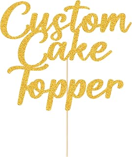 Personalised Cake Topper Custom Happy Birthday Cake Topper Wedding Cake Topper Gifts 11 Colors Cake Decorations Glitter Cake Toppers Gifts for Graduation Baby Shower (Gold)