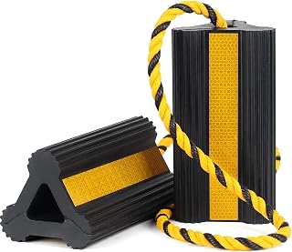 OULEME Heavy Duty Rubber Wheel Chocks with Rope & Reflective Strips | 8.3"x 4.4" x 4",Non-Slip Tire Stoppers for RV, Camper, Travel Trailer, Utility Boat, Aircraft,ATV, 1 Pr / 2 Pk