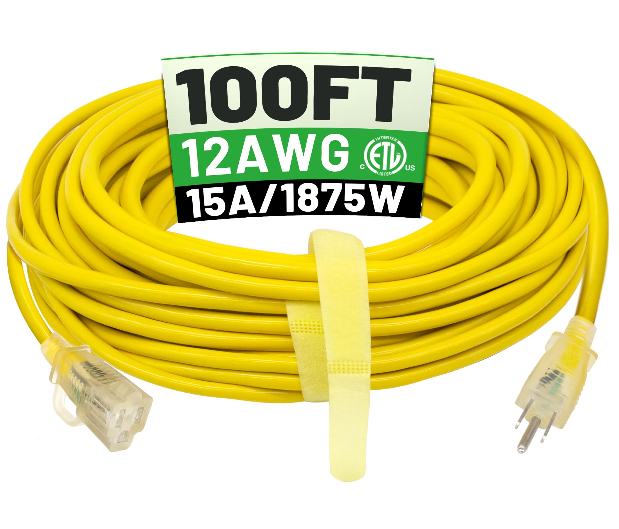 POWGRN 100 FT 12/3 Outdoor Extension Cord Waterproof, Heavy Duty Power Cord | 10