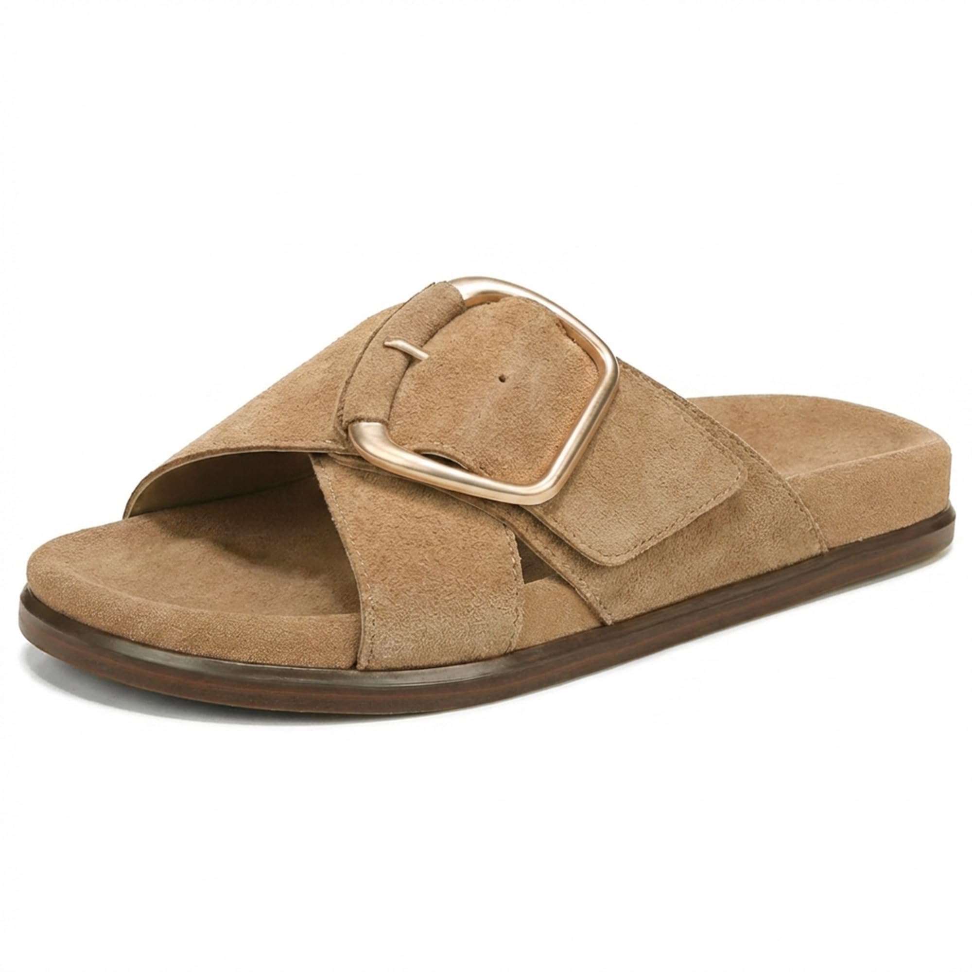 Flat Sandals for Women Slip-On Cross Buckle Straps Slide Sandals Comfortable Ope