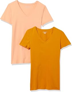 Amazon Essentials Damen T-Shirt Regular Fit mit kurzen Ärmeln und V-Ausschnitt, Multi-Packs