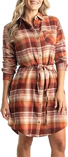 Legendary Whitetails Womens Open Spaces Dress, Plaid Flannel Long Sleeve Button Up Tunic with Beltdresses