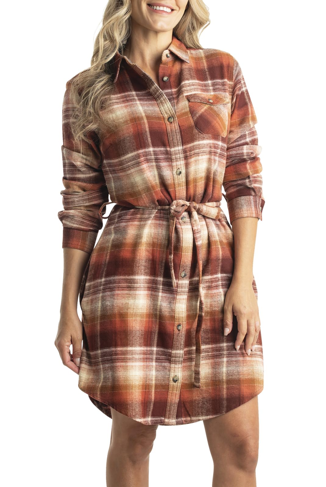Legendary Whitetails Womens Open Spaces Dress, Plaid Flannel Long Sleeve Button 