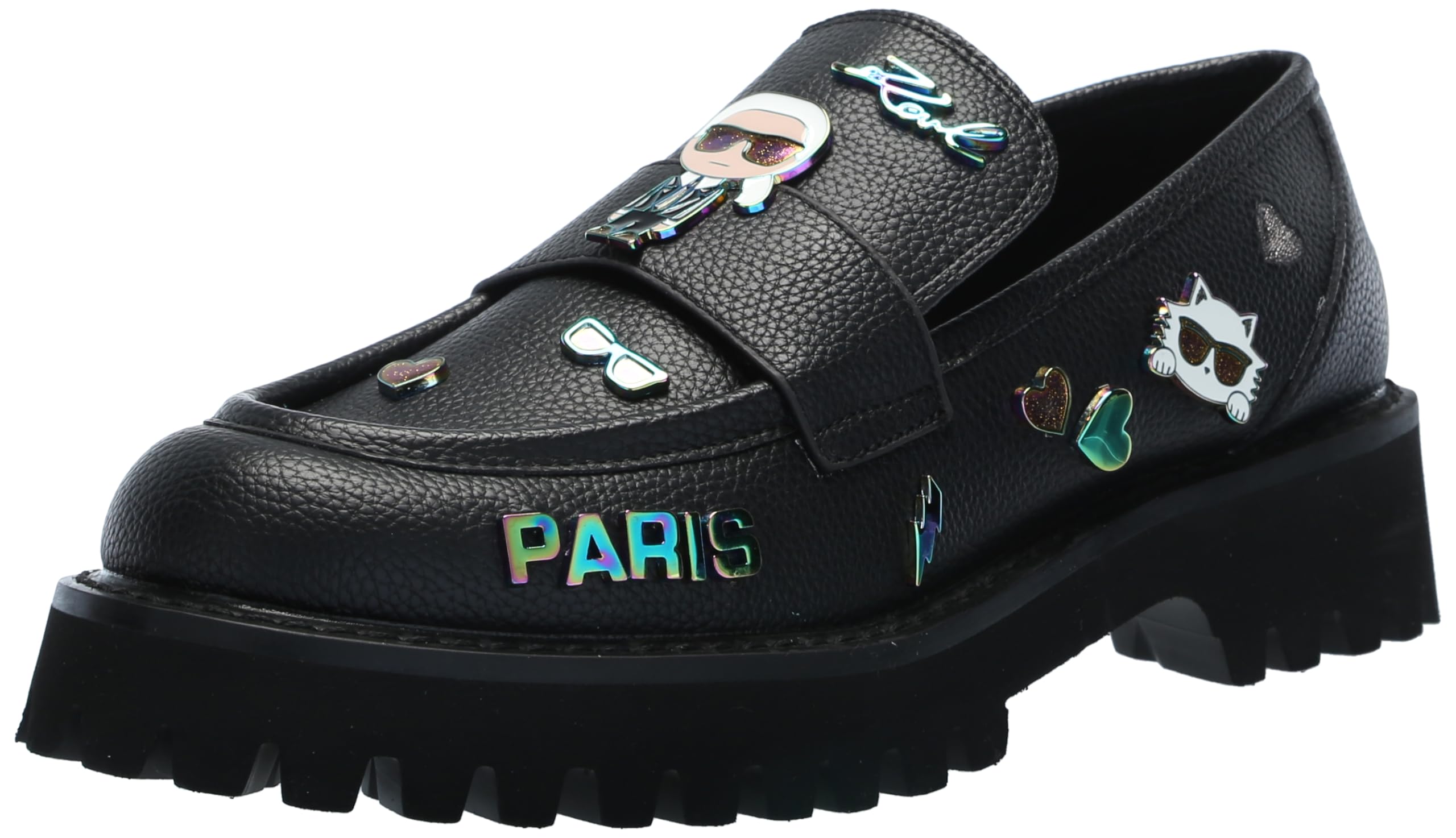 Karl Lagerfeld Women's Gaston Lug Sole Loafer with Pin Embellishments