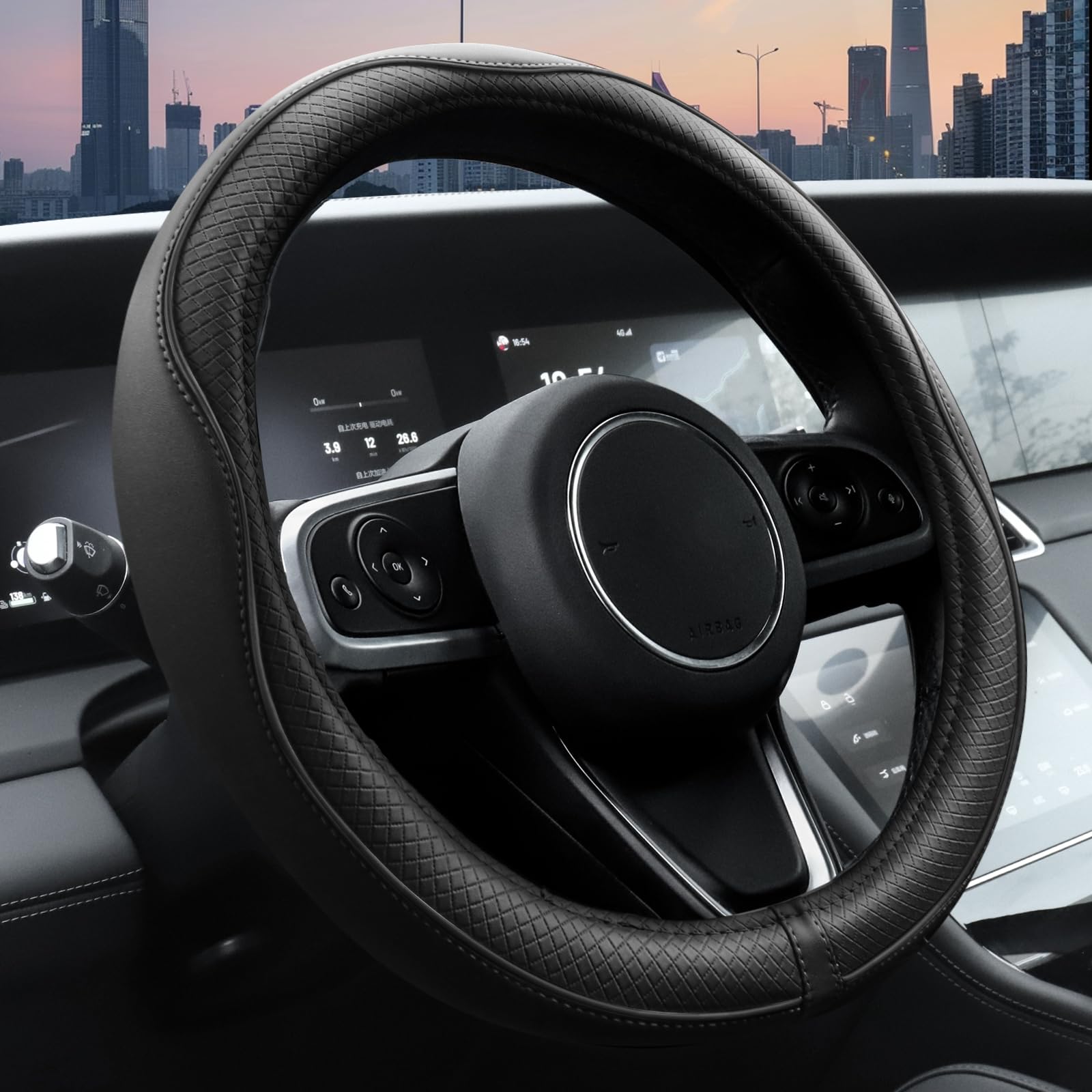 Ouzorp Car Steering Wheel Cover, Microfiber Leather Steering Wheel Covers with A