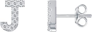 PAVOI Diamond Initial Stud Earrings for Women, White Gold, Size 1, Diamond