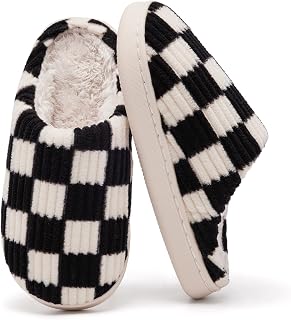 Guyarns Kids Slippers for Boys Girls Plush Lined Memory Foam Checkered Slippers Non-Slip Sole Winter Warm Bedroom Cloud House Shoes Indoor Outdoor