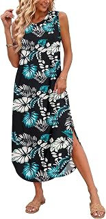 AUSELILY Maxi Dress for Women UK Casual Summer Long Dress Beach Cover-Ups Sun Dresses Women Sleeveless T Shirt Tank Dresses with Pockets