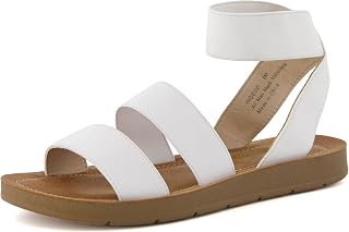 CUSHIONAIRE Indego Strappy Flat Sandals for Women with Elastic Upper, Arch Support and Memory Foam