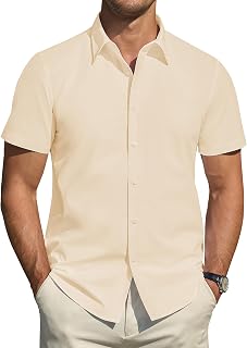 J.VER Men's Short Sleeve Stretch Shirts Stain Resistant Shield Casual Buttoned Formal Shirts Solid Color