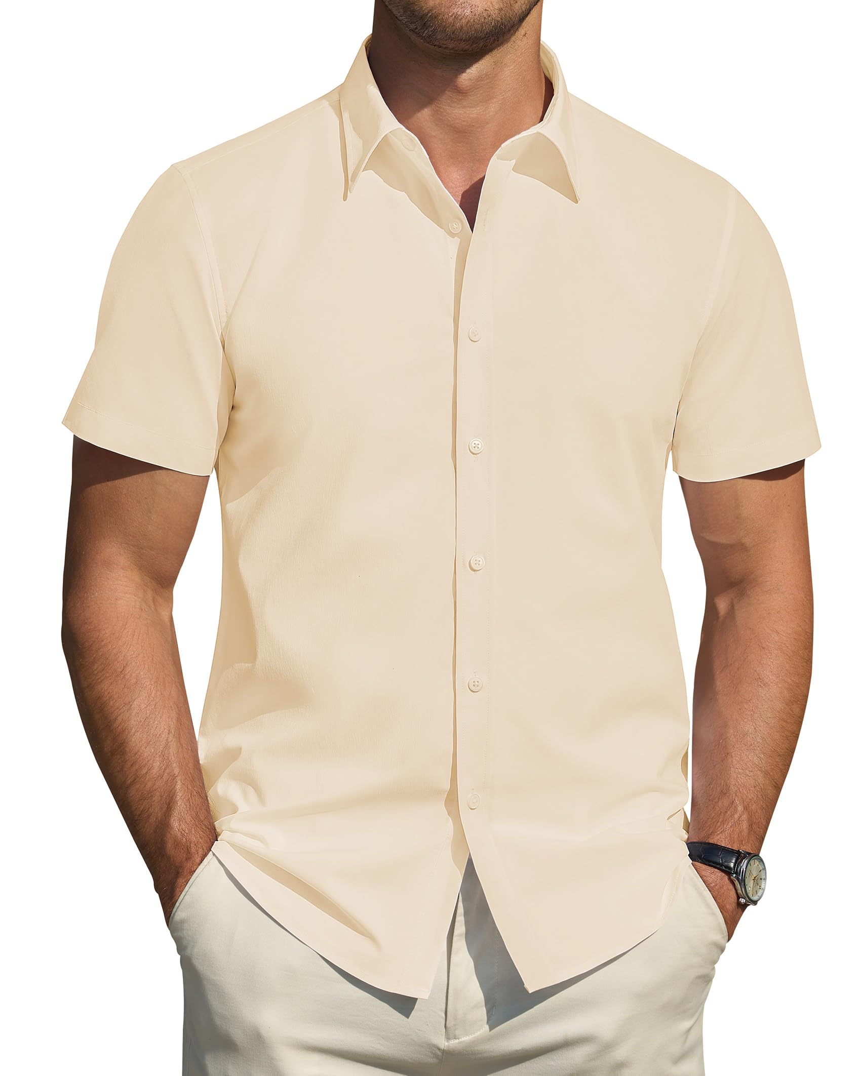 J.VER Men's Short Sleeve Stretch Shirts Stain Resistant Shield Casual Buttoned F