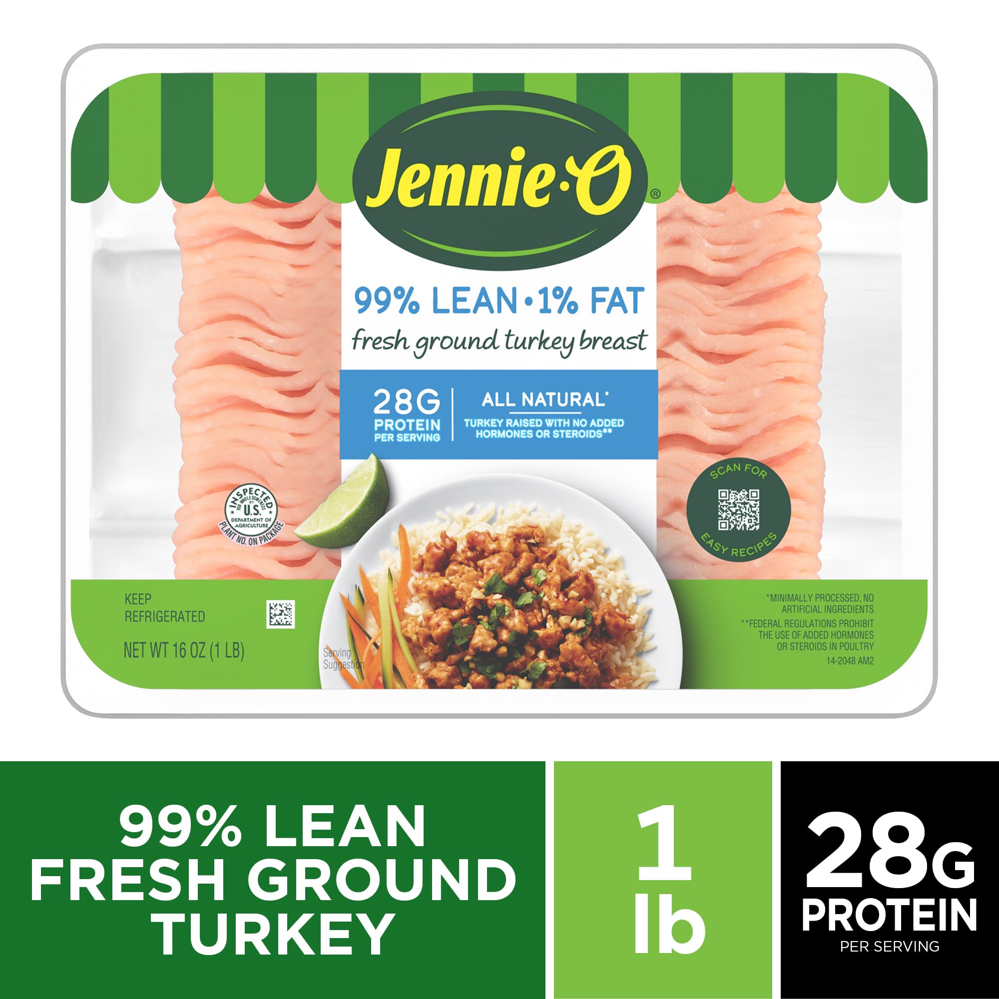 JENNIE-O 99% Lean / 1% Fat Ground Turkey Breast, All Natural, 1lb Tray | Fresh E