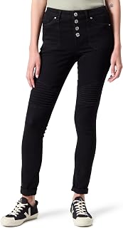 ONLY Onlhush Mid Waist SK Poc Biker PIM Dnm Mid Waist Jeans, Washed Black, XLW x 34L for Women