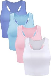 Geyoga 4 Pieces Basic Workout Crop Tank Tops Sleeveless Racerback Sport Tank Top for Women Yoga Running