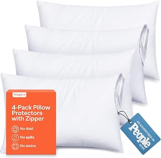 Ultra Soft Pillow Protectors with Zipper - Standard Size - Set of 4 - White | 100% Protection Against Stains, Dust & Dirt, Breathable Pillow Covers, Machine Washable