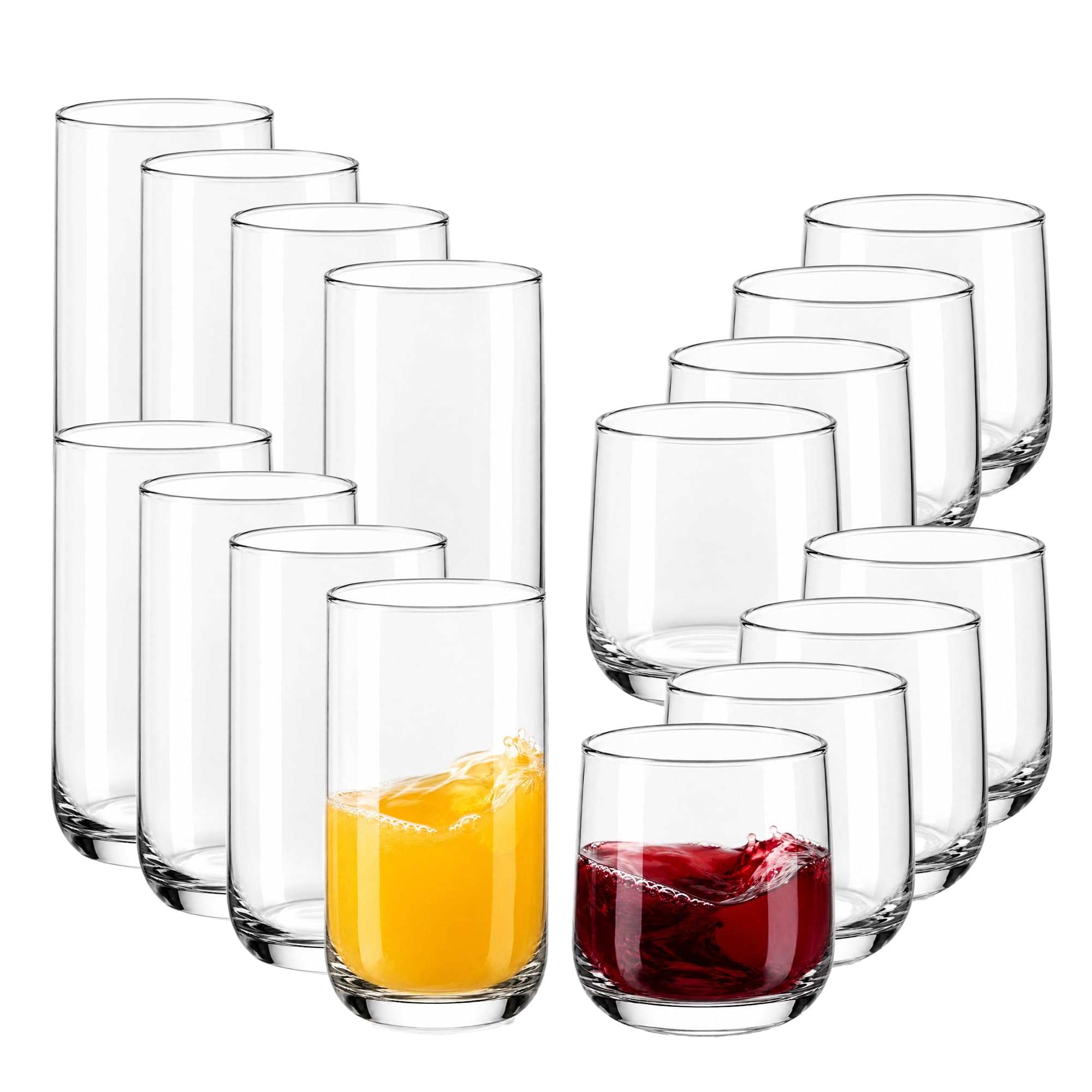 Libbey Ascent Tumbler & Rocks Drinking Glasses Set of 16, Clear Glass Cups | 16.
