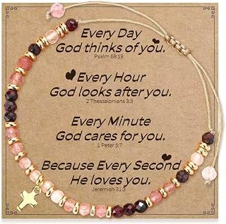 Christian Gifts for Women, Cross Bracelet, Natural Stone Beaded Jewelry