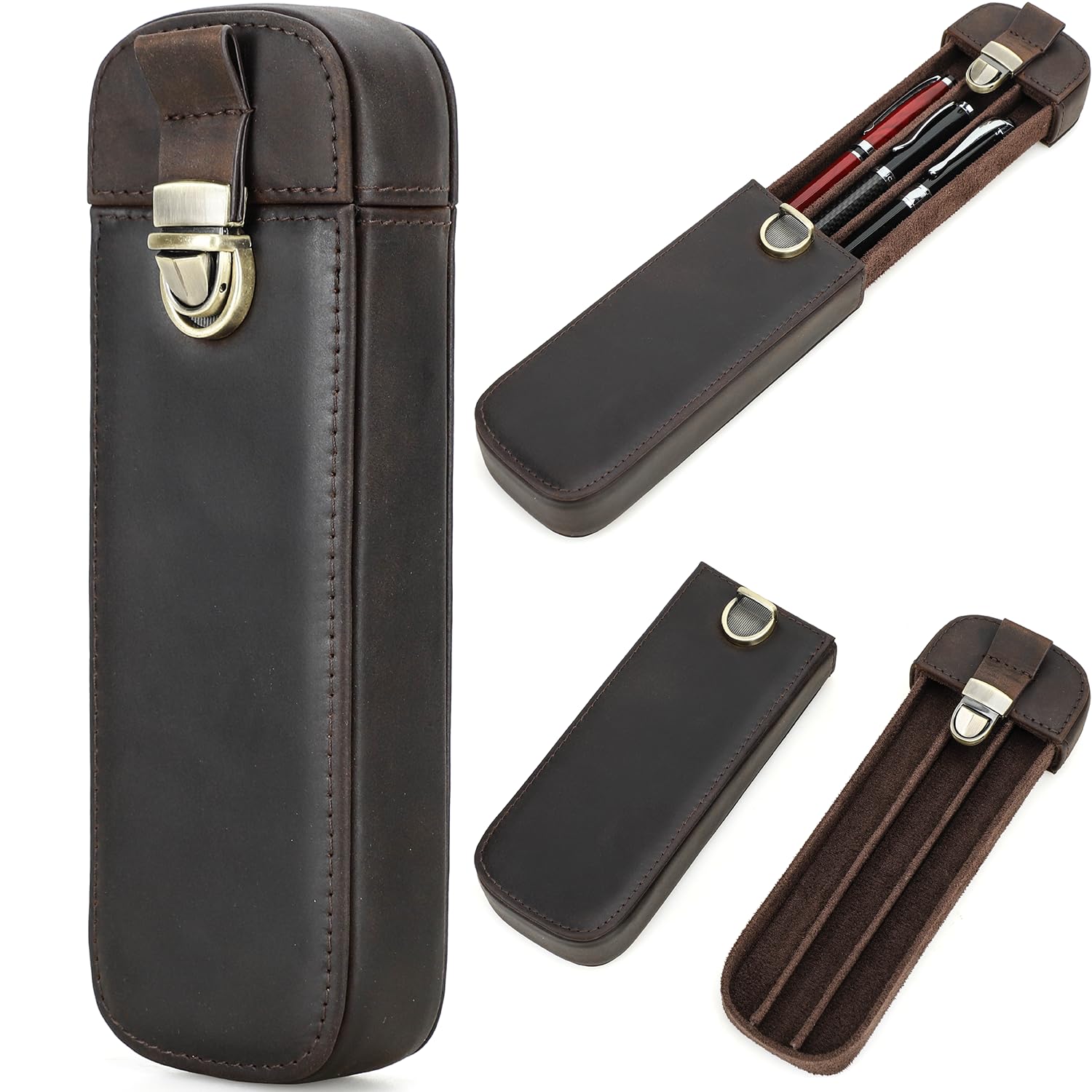 Top Grain Genuine Leather 3 Fountain Pen/Pencil Tray Case Holder, Handmade Minim