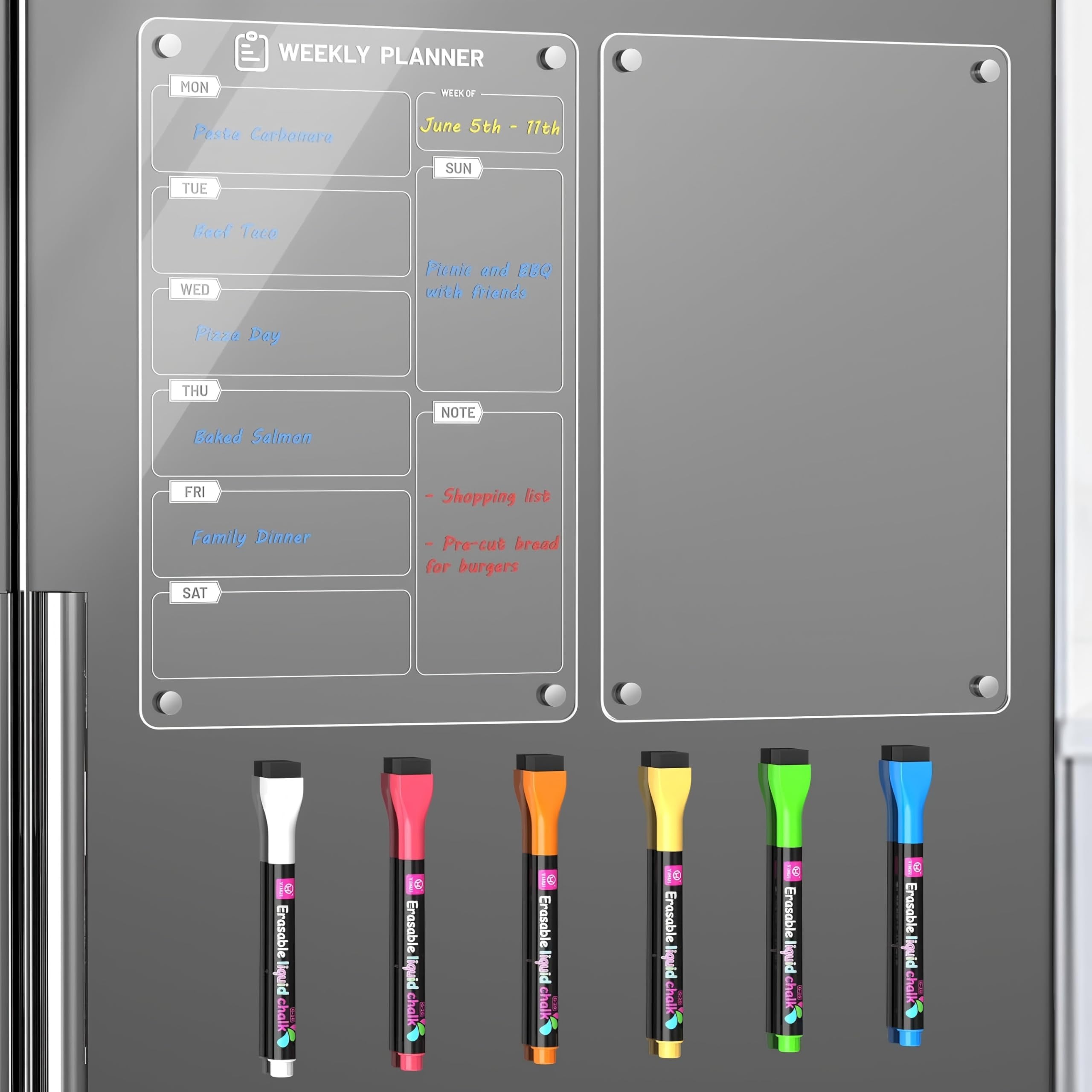 Langaelex 2 Set of Magnetic Meal Planner for Fridge | Acrylic Weekly Planner & C