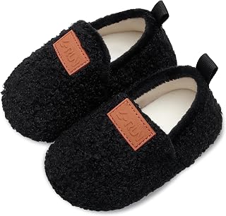 L-RUN Baby Boys Girls Wool Like House Slippers Kids Light Weight Anti-Skid Shoes for Outdoor Indoor Comfy Loafers